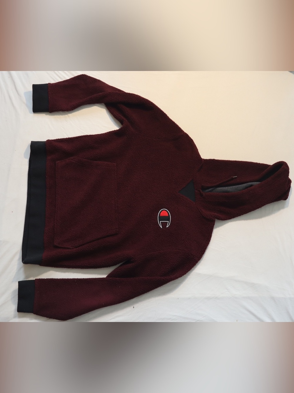 Champion Burgundy Sherpa Hooded Pullover with Black Trim